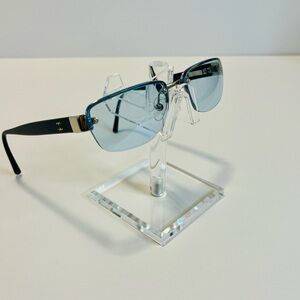 CHANEL 9221 Rimless Eyeglasses Frame Blue Lens Black Gold CC Unisex Made Italy